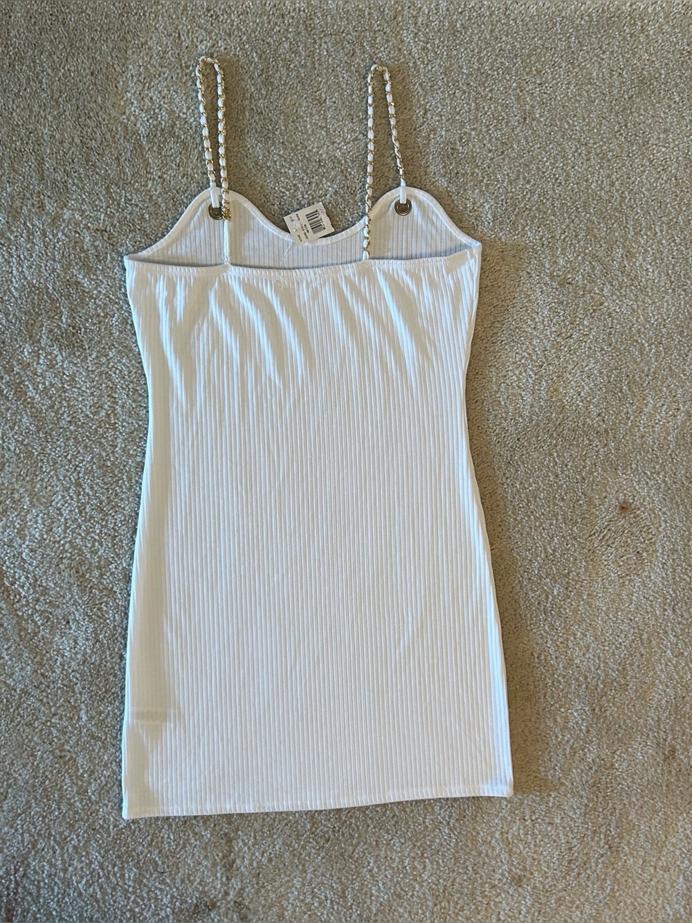 White Ribbed Chain-Strap Camisole Dress - Picture 2 of 7